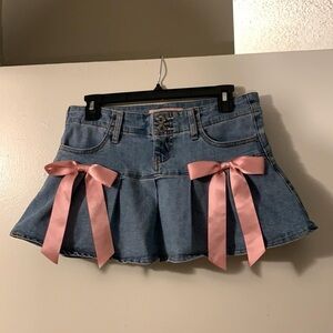 Juicy Couture Denim Mini Skirt with Pink Bows Size 5